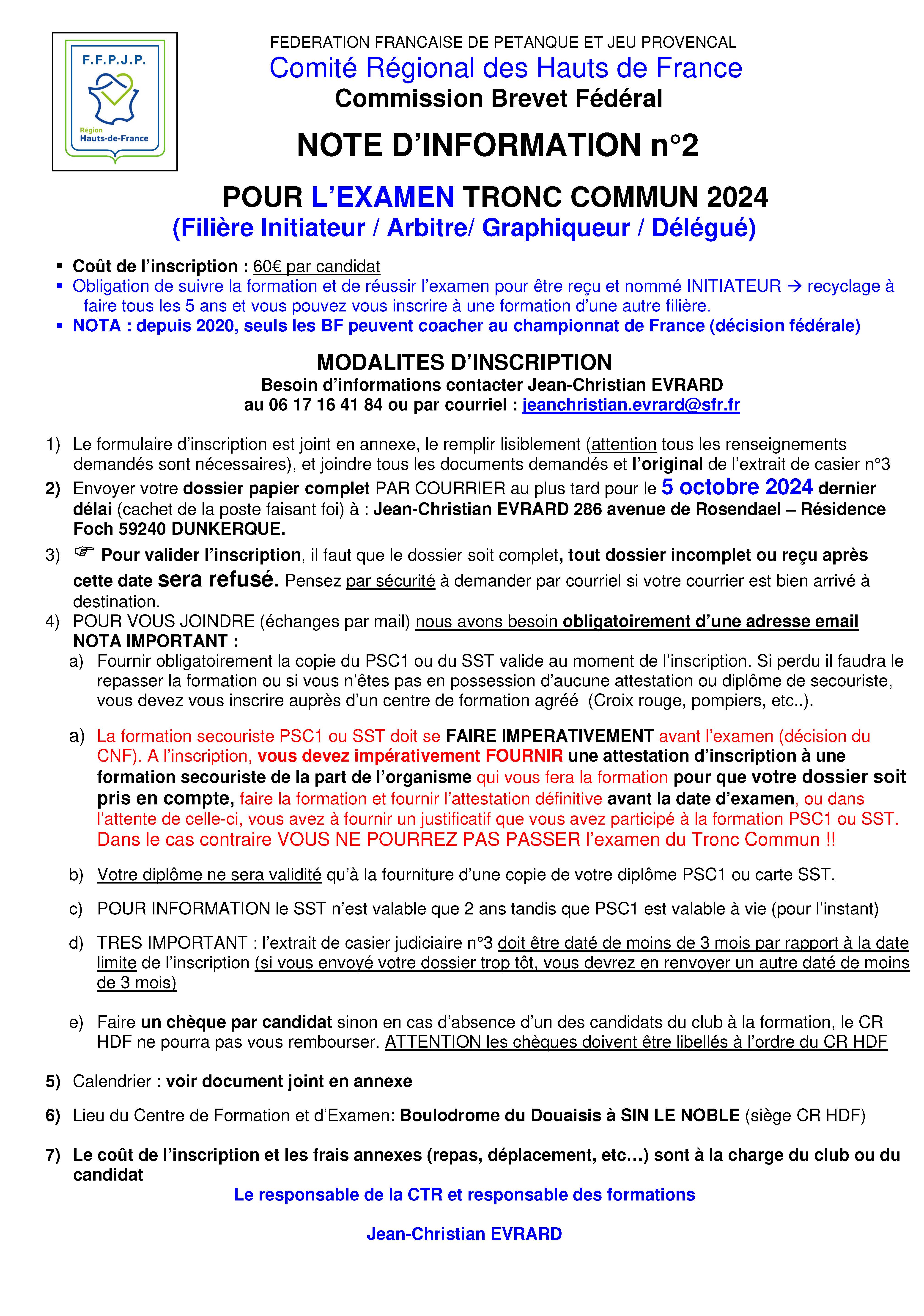 Notes d'Informations pour le Recyclage et l'Examen du Tronc Commun (TC ...