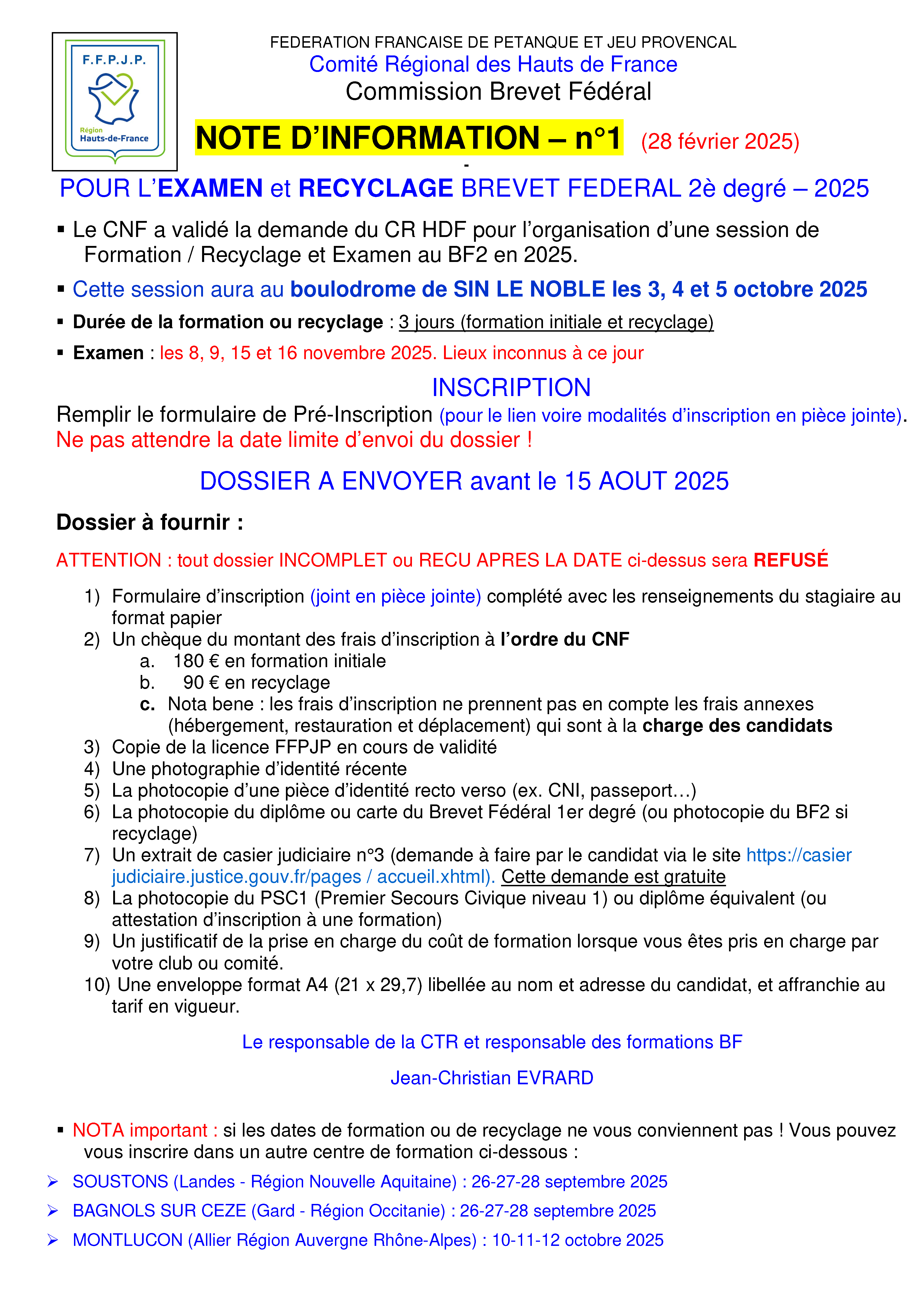 2025   Info n°1 Form.   Recyc.  BF2