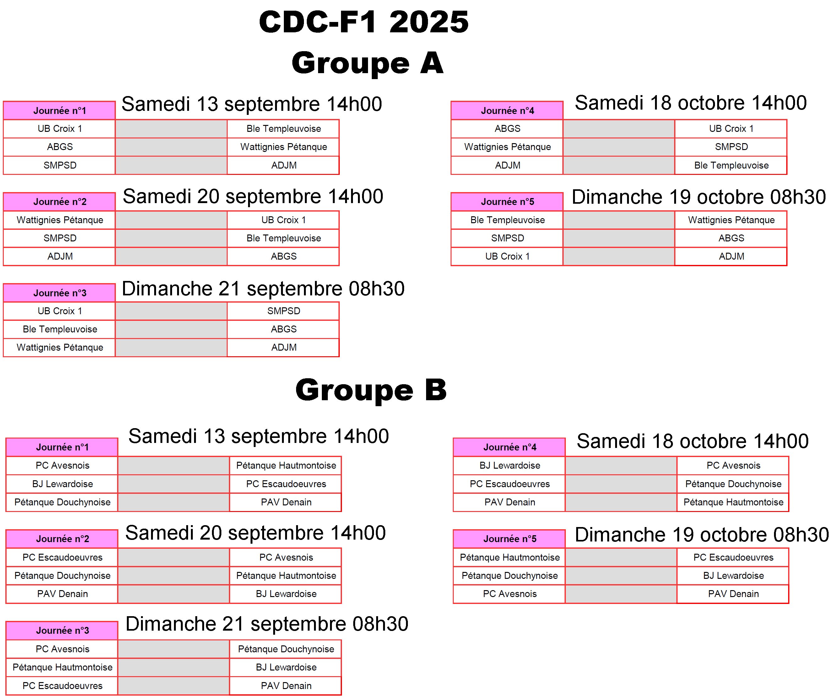 CDC F1 2025 Calendrier