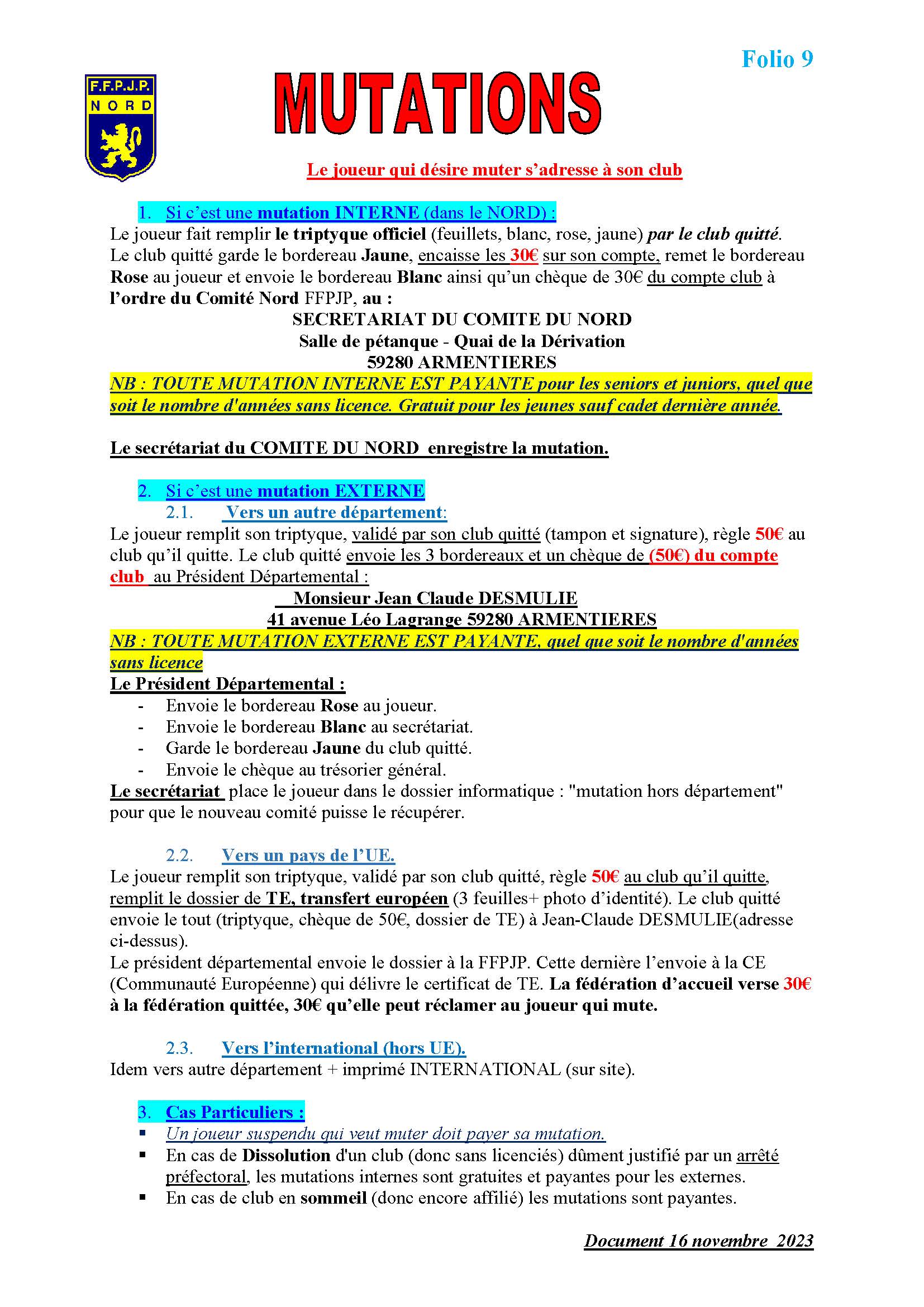 Folio 9 Regles de MUTATION